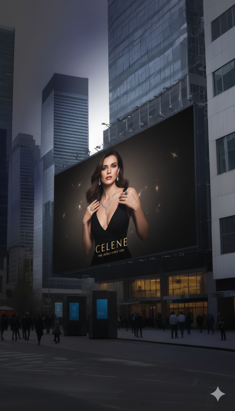 A high-resolution P4 LED screen displaying a clear and vibrant video advertisement in an outdoor setting.